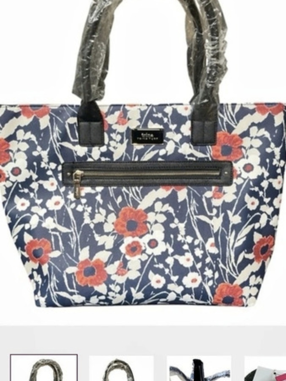 Trina Turk Jardin De Paris Double Handled Print Tote Floral Tote in Blue & Red